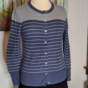 Eddie Bauer Cardigan Blue & White Stripe